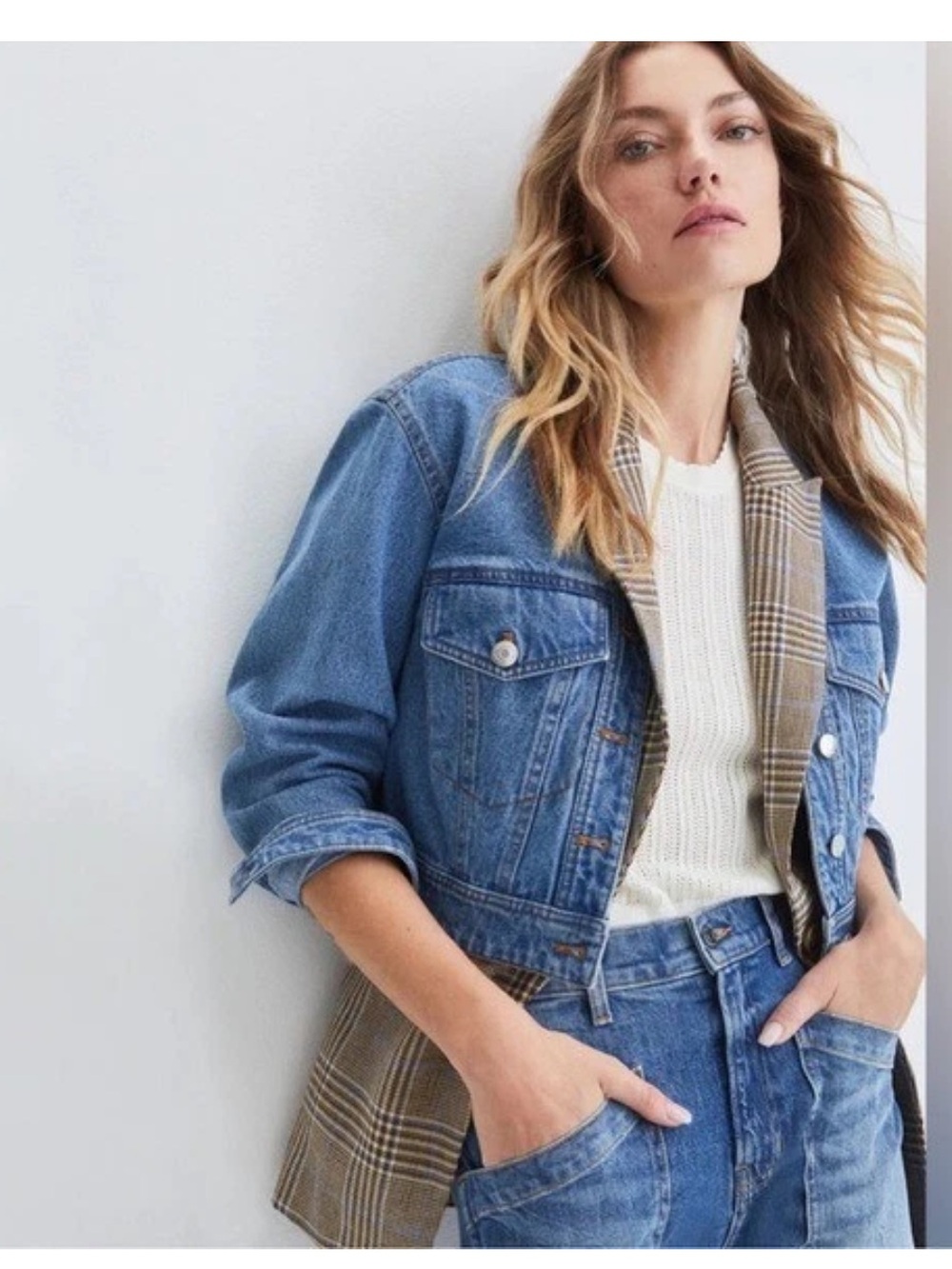 Veronica Beard • Keaton Plaid Denim Combo Dickey Jacket NWOT